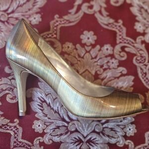 Gianni Bini Shimmering Gold Peep-Toe Heels